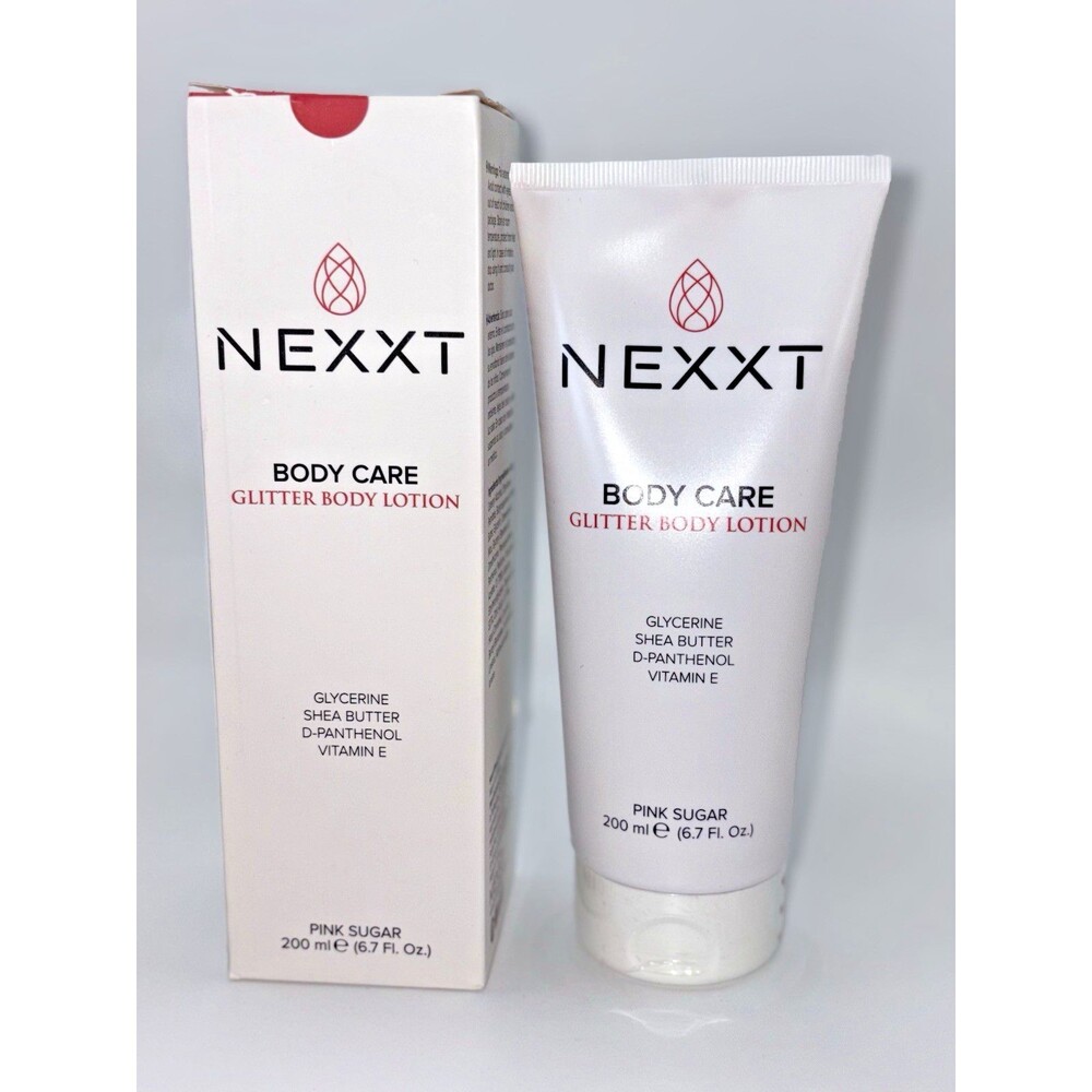 NEXXT Glitter Body Lotion Pink Sugar 200ml Shea Butter Vitamin E NEW in Box